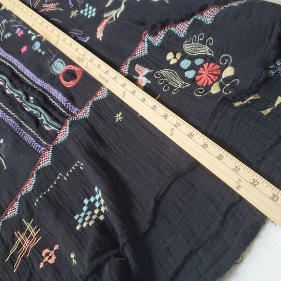 XL JOHNNY WAS EMBROIDERED COTTON LIGHTWEIGHT BOHO TUNIC TOP NAVY FRONT POCKET - Picture 3 of 15